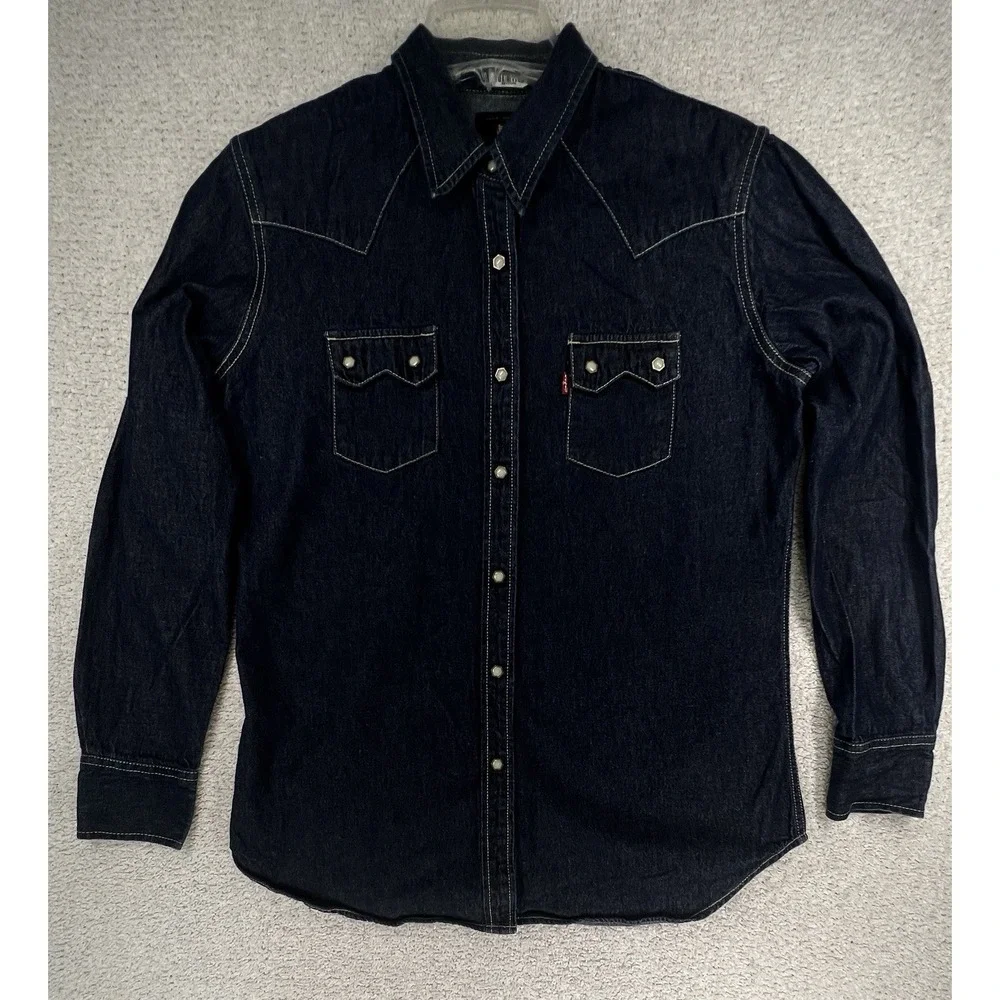 Levi's Shirt Mens L 1998 Universal Studios Wardrobe Denim Western Pearl Snap EUC